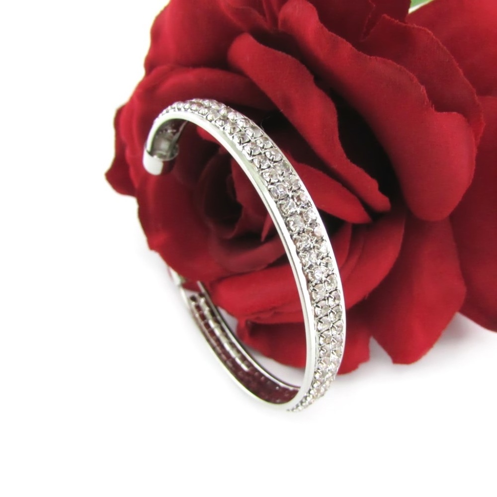 Crystal Gem Silver Cuff Bangle Bracelet - Picture 6 of 6